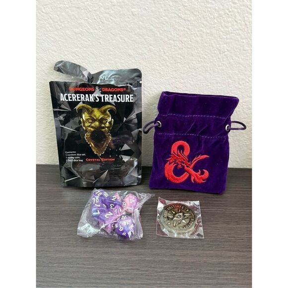 Dungeons & Dragons Acererak's Treasure Crystal Edition Dice Set + Bag + Coin - Picture 1 of 4